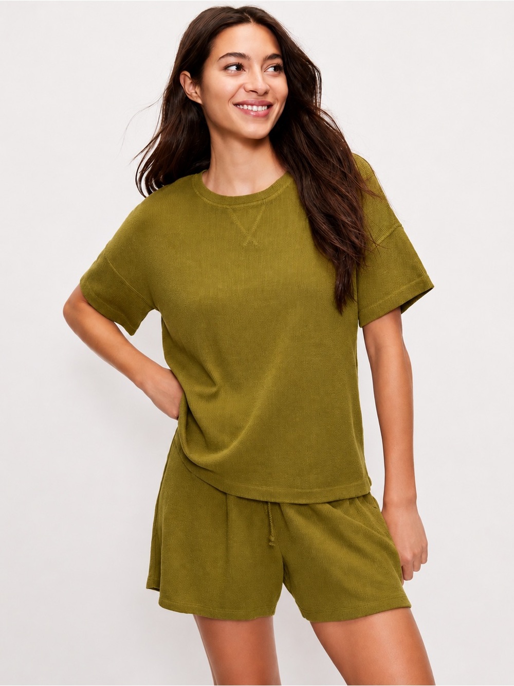 NWT LOU & GREY LOFT Olive Green Short Sleeve Top and Shorts Set S